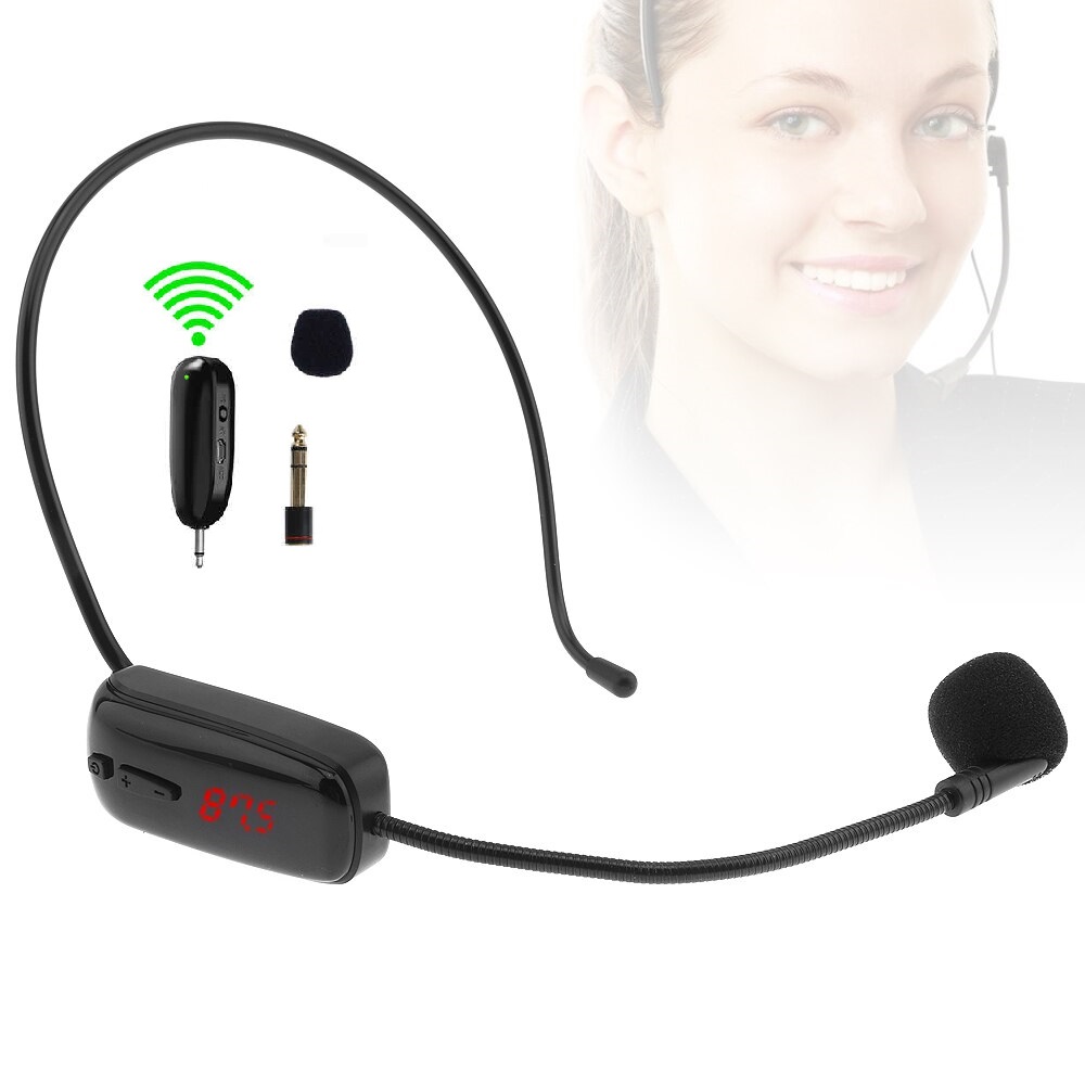 Microfon wireless tip casca cu afisaj frecventa
